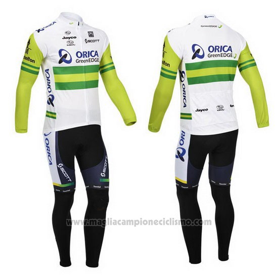 2013 Abbigliamento Ciclismo Orica GreenEDGE Bianco e Verde Manica Lunga e Salopette